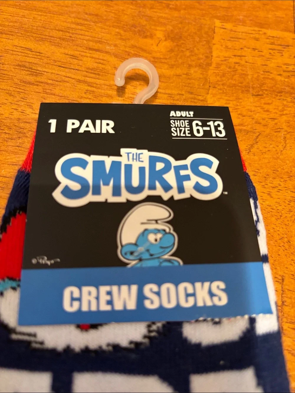 The Smurfs PAPA SMURF 1 Pair Novelty Crew Socks Adult Shoe Size 6-13 NWT